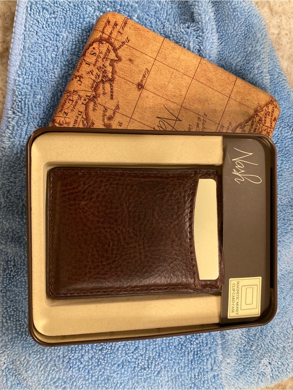 Patricia Nash Dark Brown Leather Money Clip with Gold Tone Clip